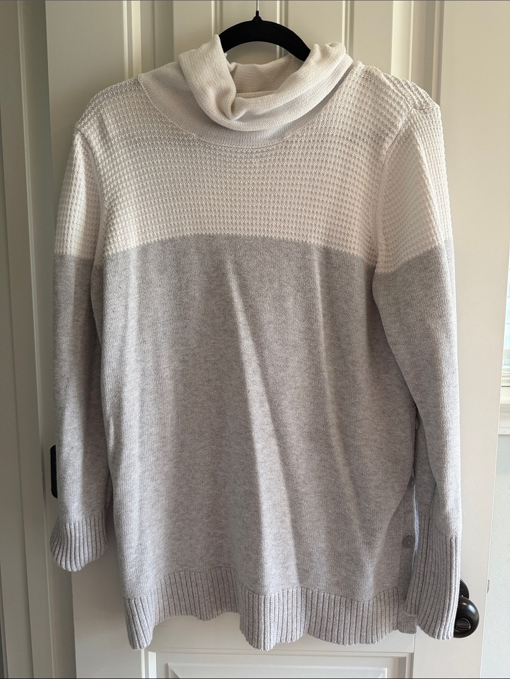 Tahari Two-Tone Cowl Neck Sweater in White & Light Gray